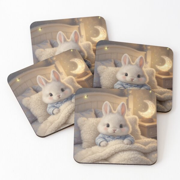 Item preview, Cute Fluffy Bunny in Starry Pajamas with Fireflies Bedtime Art designed and sold by lovelistivkaa.