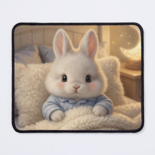 Item preview, Cute Fluffy Bunny in Starry Pajamas with Fireflies Bedtime Art designed and sold by lovelistivkaa.