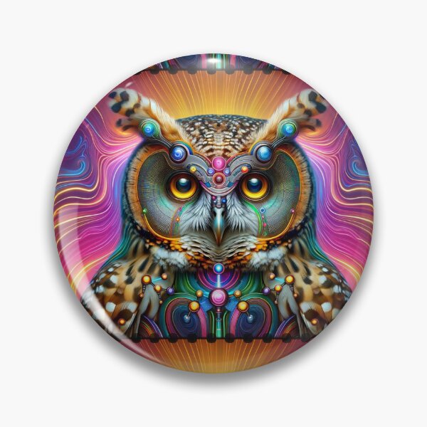 Artikelvorschau, Psychedelische Cyber-Eule Neon Vision Kunst entworfen und verkauft von PlanetEye Designs.