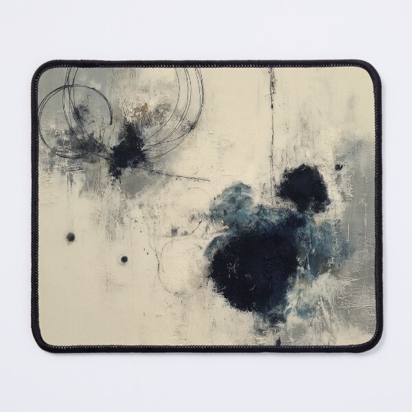 Item preview, Textured Blue & Black Abstract with Gestural Circles on Beige designed and sold by SlowRegardArt.