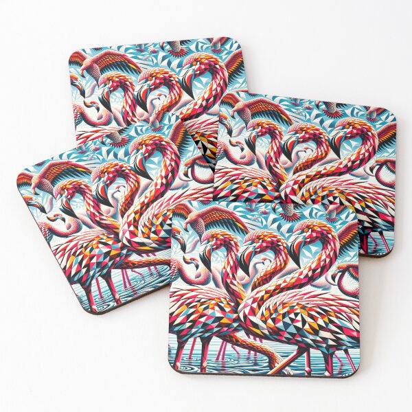 Item preview, Geometric Flamingo Flock Color Burst Art designed and sold by PlanetEye Designs.