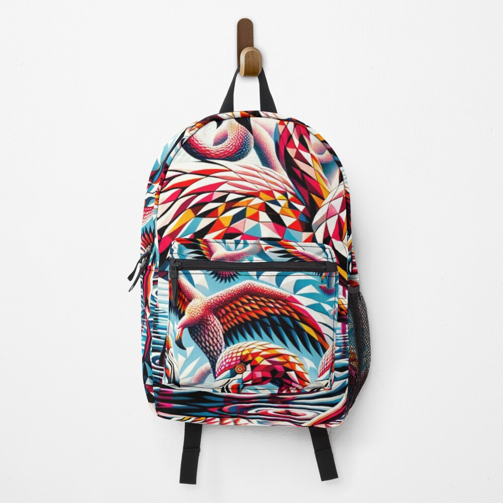 Geometric Flamingo Flock Color Burst Art on a backpack