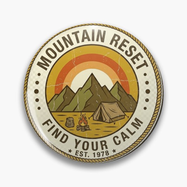 Item preview, Mountain Reset Retro Camping Badge – Find Your Calm Vintage Outdoors Design designed and sold by MartBook.