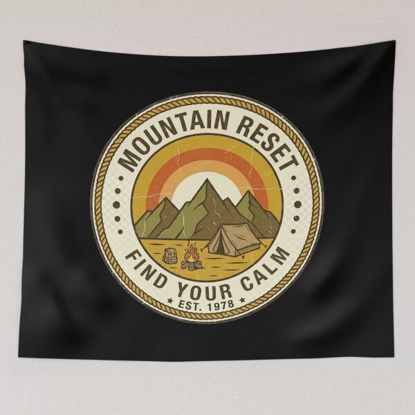 Item preview, Mountain Reset Retro Camping Badge – Find Your Calm Vintage Outdoors Design designed and sold by MartBook.