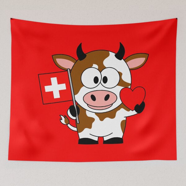 Item preview, Swiss cow with flag and heart designed and sold by QuanntixArt.