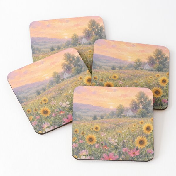 Item preview, Wildflower Meadow Sunset Cottage Landscape Art Print designed and sold by LoveNurseries.
