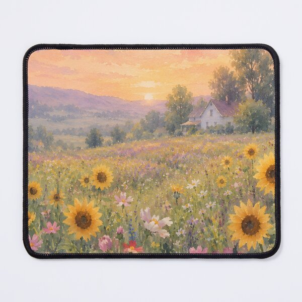 Item preview, Wildflower Meadow Sunset Cottage Landscape Art Print designed and sold by LoveNurseries.