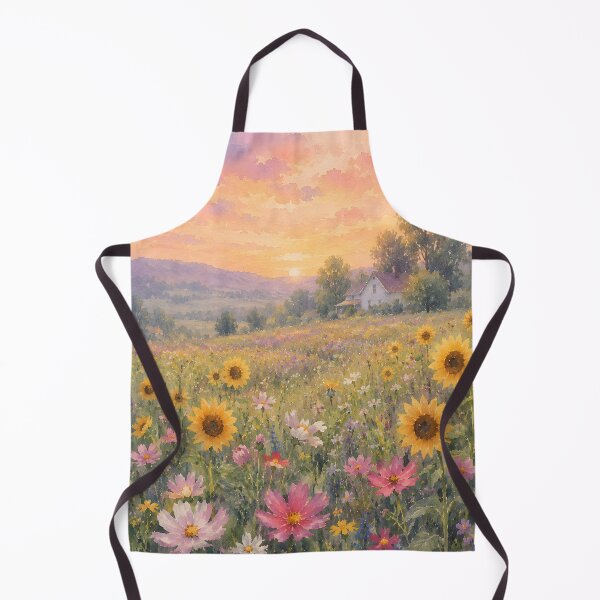 Item preview, Wildflower Meadow Sunset Cottage Landscape Art Print designed and sold by LoveNurseries.