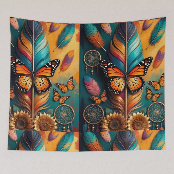 Item preview, Boho Butterfly Feather Sunflower Dreamcatcher Art | Monarch Butterfly Nature Design designed and sold by GalleryPeak.
