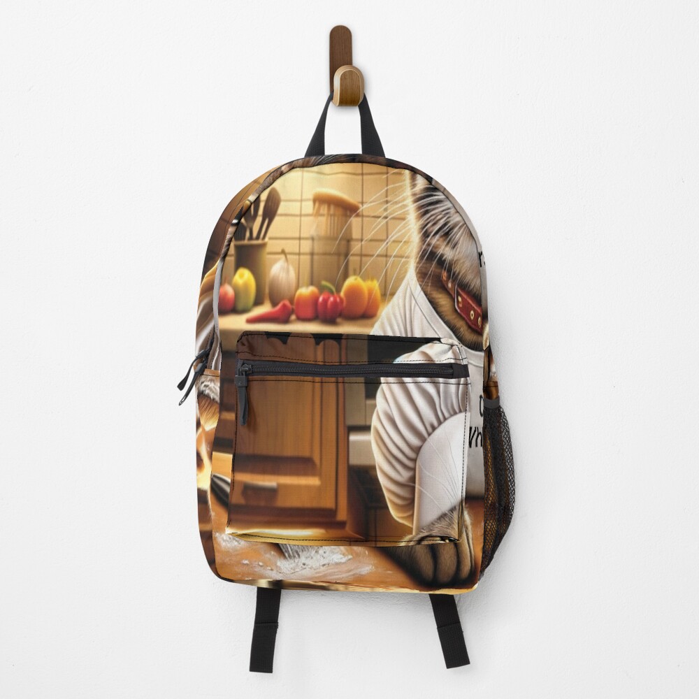Chef Whiskers Funny Cat Kitchen Art on a backpack