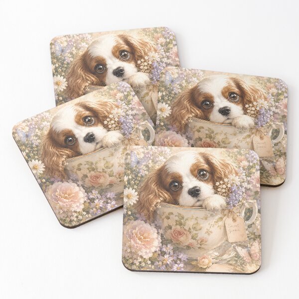 Item preview, Cute Cavalier Puppy in Floral Teacup designed and sold by ManJiangHong.