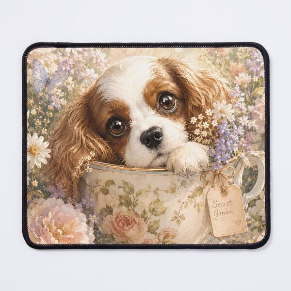 Item preview, Cute Cavalier Puppy in Floral Teacup designed and sold by ManJiangHong.