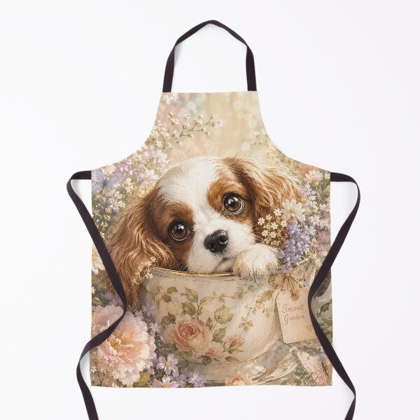 Item preview, Cute Cavalier Puppy in Floral Teacup designed and sold by ManJiangHong.