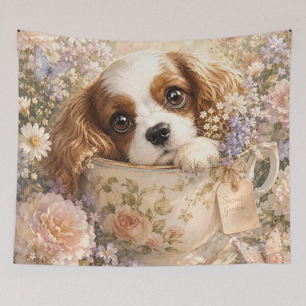 Item preview, Cute Cavalier Puppy in Floral Teacup designed and sold by ManJiangHong.