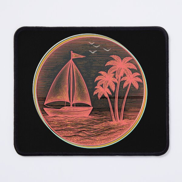 Item preview, Vintage Nautical Sailboat and Palm Trees Coastal Emblem Coral Edition designed and sold by SunandShade.
