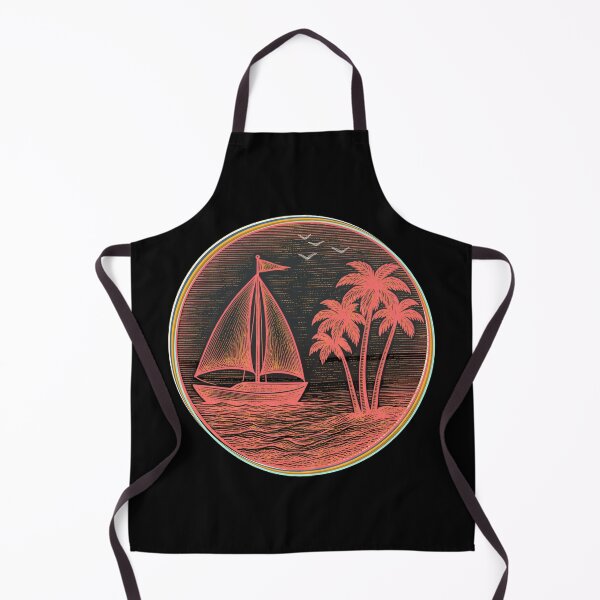 Item preview, Vintage Nautical Sailboat and Palm Trees Coastal Emblem Coral Edition designed and sold by SunandShade.