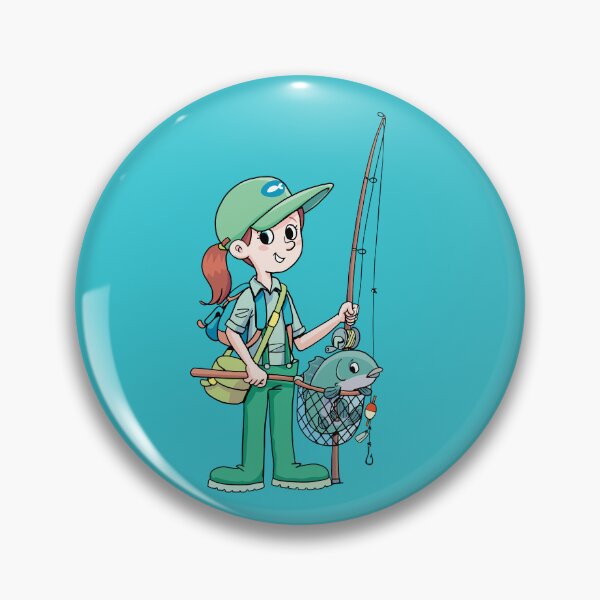 Item preview, girl with fishing equipment and a fish caught in a net designed and sold by duxpavlic.
