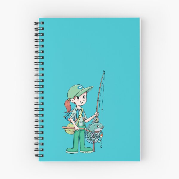 Item preview, girl with fishing equipment and a fish caught in a net designed and sold by duxpavlic.