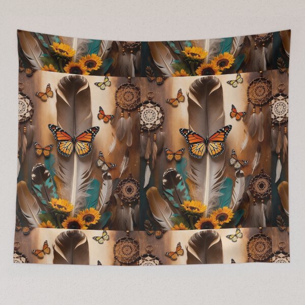 Item preview, Boho Monarch Butterfly Feather Dreamcatcher Sunflower Design | Native Inspired Nature Art designed and sold by GalleryPeak.