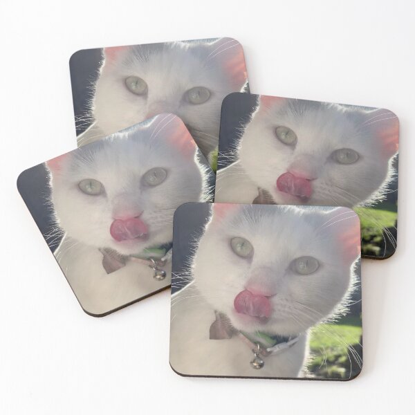 Item preview, Funny White Cat Licking Nose Blep Photography designed and sold by Puddle Duck Creative.