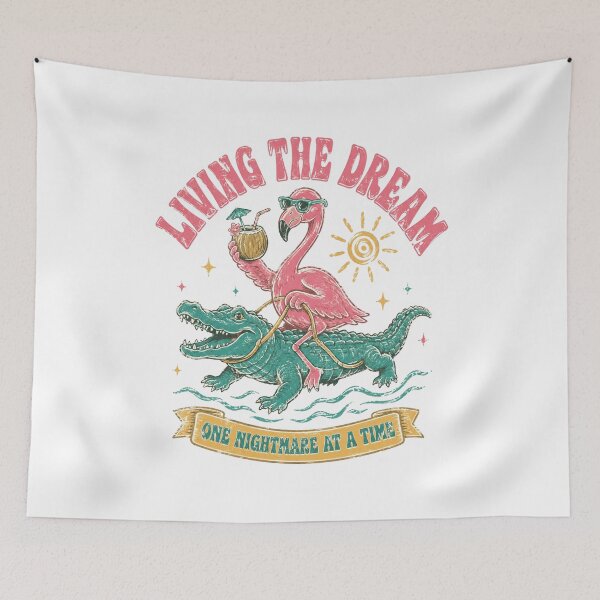 Item preview, Living The Dream One Nightmare At A Time Flamingo Riding Alligator designed and sold by Region.