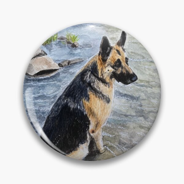 Item preview, German Shepherd enjoying the calm stream waters  designed and sold by AutuminaArt.