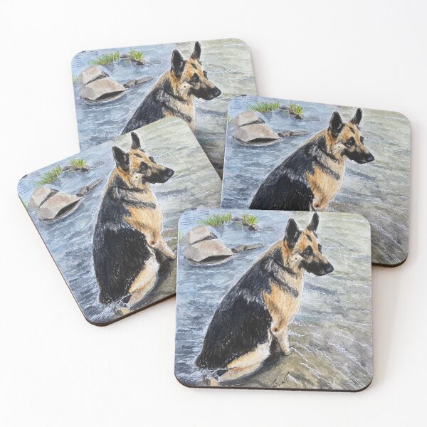 Item preview, German Shepherd enjoying the calm stream waters  designed and sold by AutuminaArt.