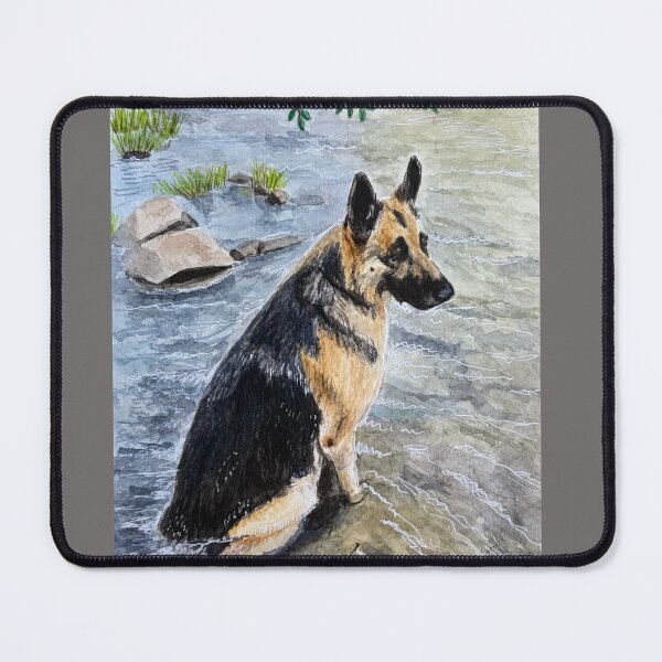 Item preview, German Shepherd enjoying the calm stream waters  designed and sold by AutuminaArt.