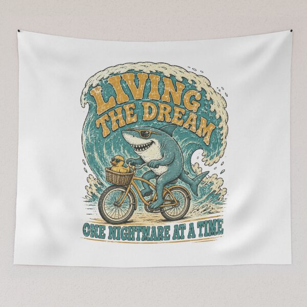 Item preview, Living The Dream One Nightmare At A Time Shark Riding Bicycle With Duck designed and sold by Region.