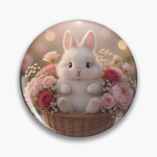 Item preview, Cute Fluffy Bunny in Wicker Basket of Pink Roses – Shabby Chic Rabbit ( designed and sold by lovelistivkaa.