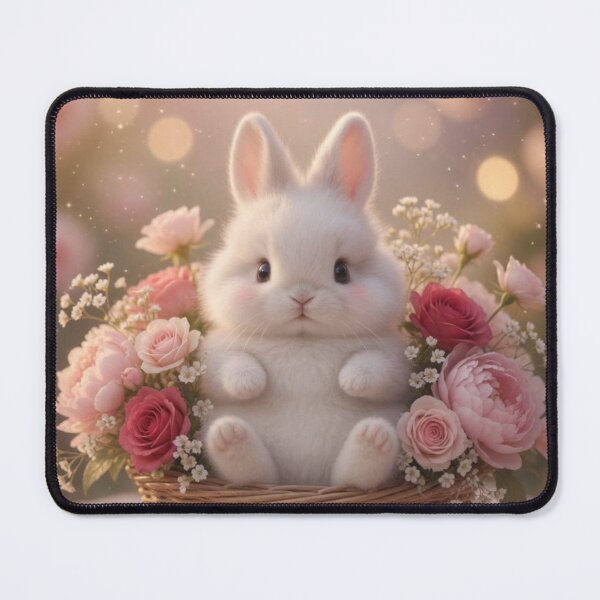 Item preview, Cute Fluffy Bunny in Wicker Basket of Pink Roses – Shabby Chic Rabbit ( designed and sold by lovelistivkaa.