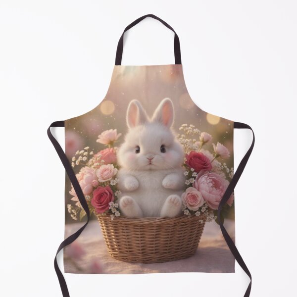 Item preview, Cute Fluffy Bunny in Wicker Basket of Pink Roses – Shabby Chic Rabbit ( designed and sold by lovelistivkaa.