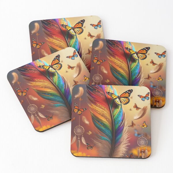 Item preview, Rainbow Feather Monarch Butterfly Dreamcatcher Art | Colorful Boho Sunflower Design designed and sold by GalleryPeak.