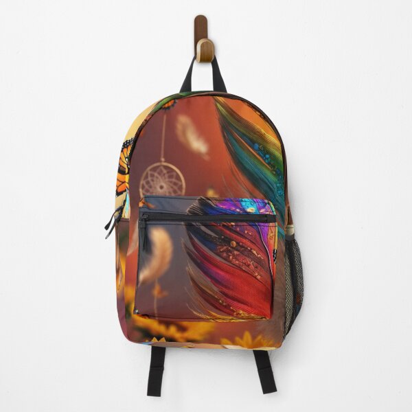 Item preview, Rainbow Feather Monarch Butterfly Dreamcatcher Art | Colorful Boho Sunflower Design designed and sold by GalleryPeak.