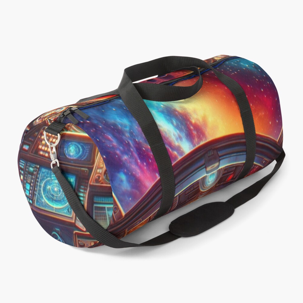Spaceship Cockpit Cosmic Planet View Sci-Fi Art on a duffle bag