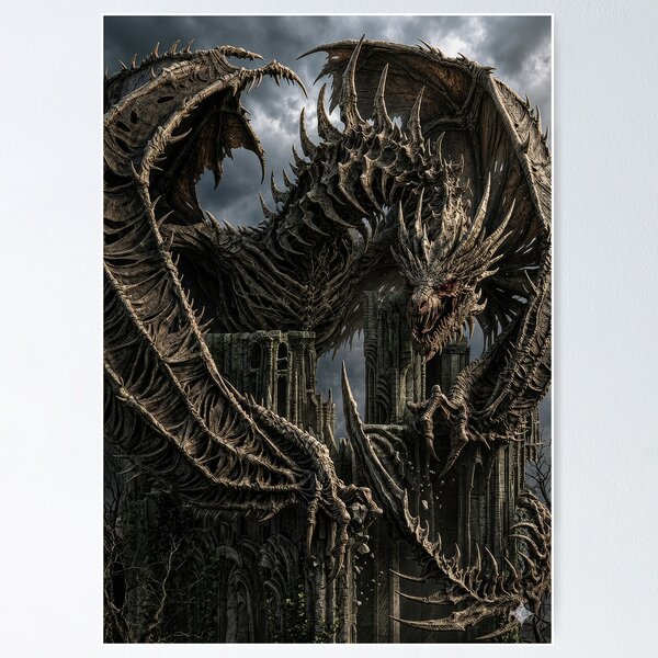 Item preview, Undead Dragon of the Fallen Kingdom | Gothic Necromancer Dragon Fantasy Art designed and sold by DrakariArt.
