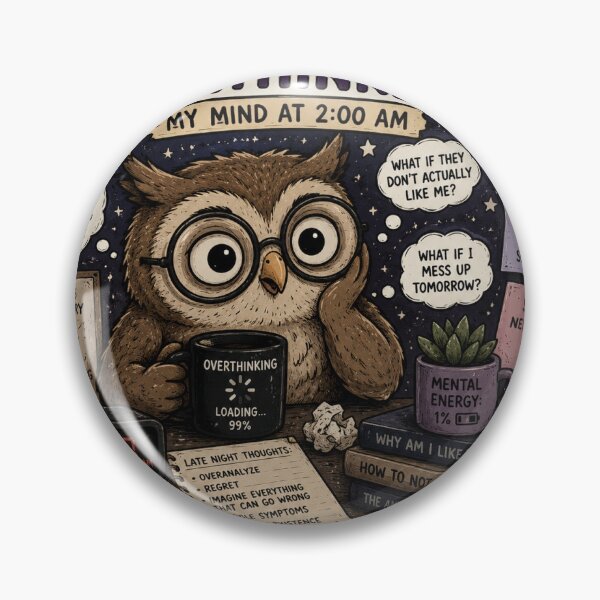 Item preview, Night Thinker Owl Meme Sticker | Funny Overthinking at 2AM Cute Owl Design designed and sold by RohitPrints.