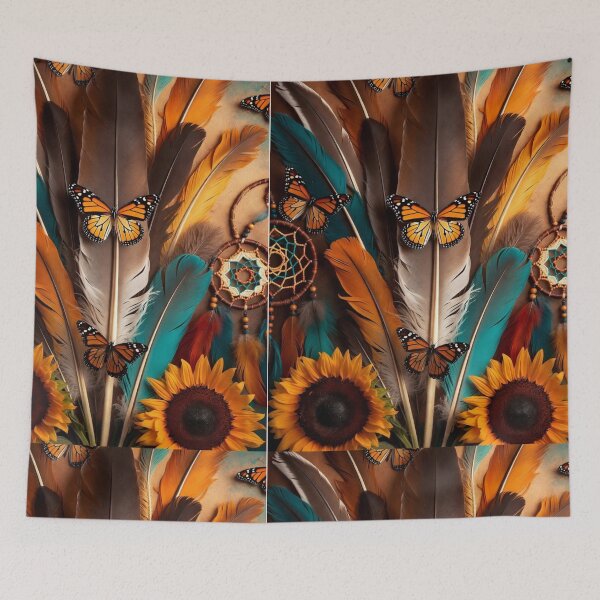Item preview, Boho Sunflower Butterfly Feather Art | Dreamcatcher Nature Illustration designed and sold by GalleryPeak.