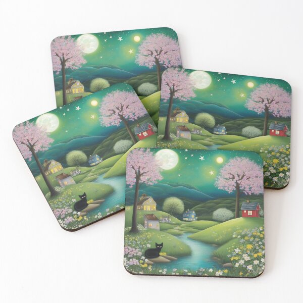 Item preview, Cozy Cottage Stream – Cute Black Cat Watercolor Landscape designed and sold by UmSkelig834.
