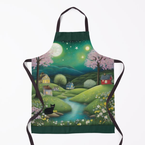Item preview, Cozy Cottage Stream – Cute Black Cat Watercolor Landscape designed and sold by UmSkelig834.