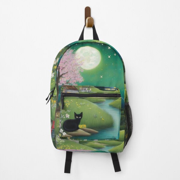 Item preview, Cozy Cottage Stream – Cute Black Cat Watercolor Landscape designed and sold by UmSkelig834.