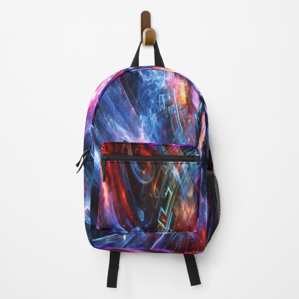 Cyberpunk Alien Robot Cosmic Portal Sci-Fi Art on a backpack