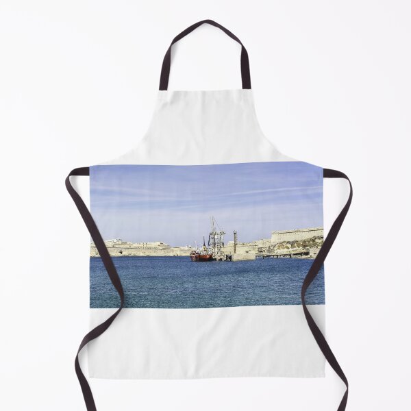 Item preview, Mediterranean Harbor With Historic Fortresses, Calm Blue Sea and Docked Boat Under Clear Sky designed and sold by Nmallia.