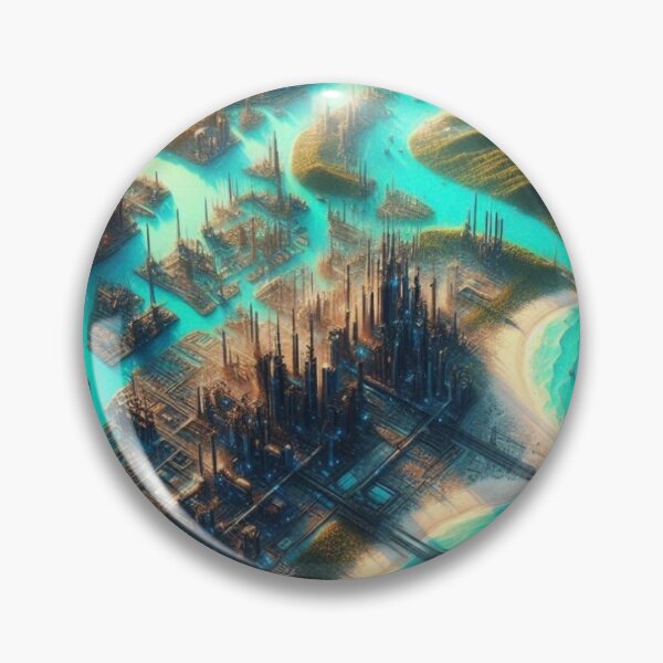 Item preview, Futuristic City Grid Turquoise Waterways AI Art Wall Decor designed and sold by IRON SIREN.