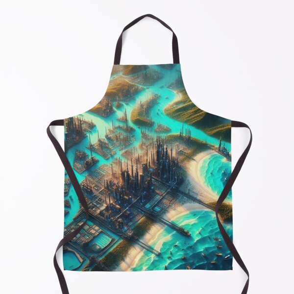 Item preview, Futuristic City Grid Turquoise Waterways AI Art Wall Decor designed and sold by IRON SIREN.