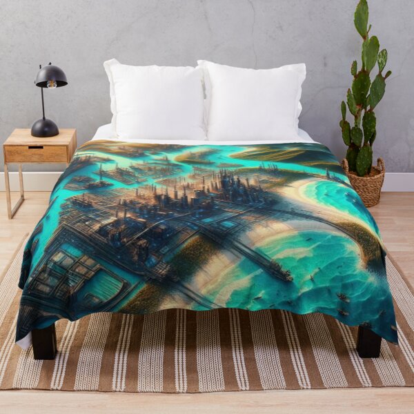Item preview, Futuristic City Grid Turquoise Waterways AI Art Wall Decor designed and sold by IRON SIREN.