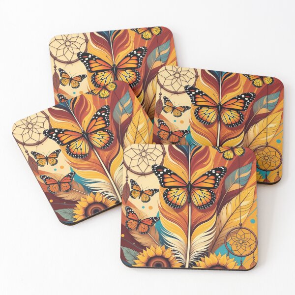 Item preview, Boho Monarch Butterfly Feather Art | Sunflower Dreamcatcher Illustration designed and sold by GalleryPeak.