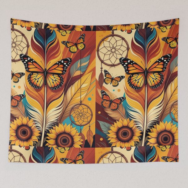 Item preview, Boho Monarch Butterfly Feather Art | Sunflower Dreamcatcher Illustration designed and sold by GalleryPeak.