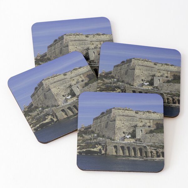 Item preview, Historic Coastal Fortress and Stone Bridge Over Calm Mediterranean Waters With Rugged Ramparts and Waterfront Road designed and sold by Nmallia.