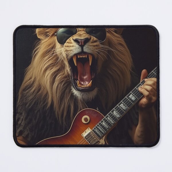 Item preview, Roaring Lion Playing Electric Guitar Rock Music Dark Art T-Shirt designed and sold by SunnyDesign82.